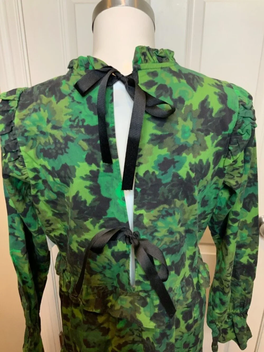 Damson Madder Green Kushla Floral Maxi Dress Ruffle Tie Back, Size 8 - Picture 7 of 9